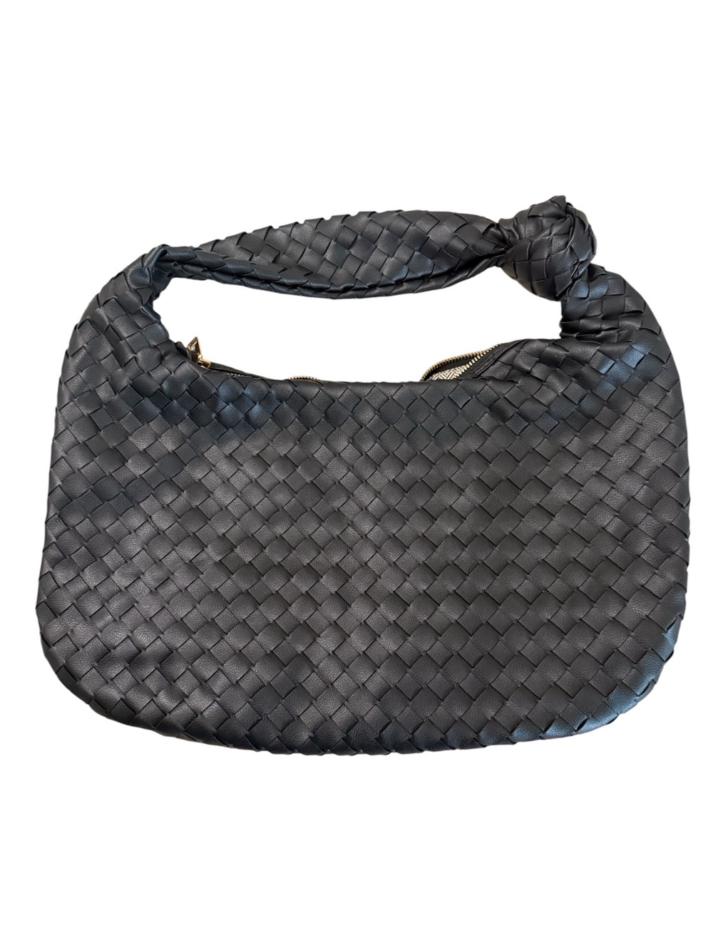 Woven Knot-Handle Shoulder Bag -‎ Black